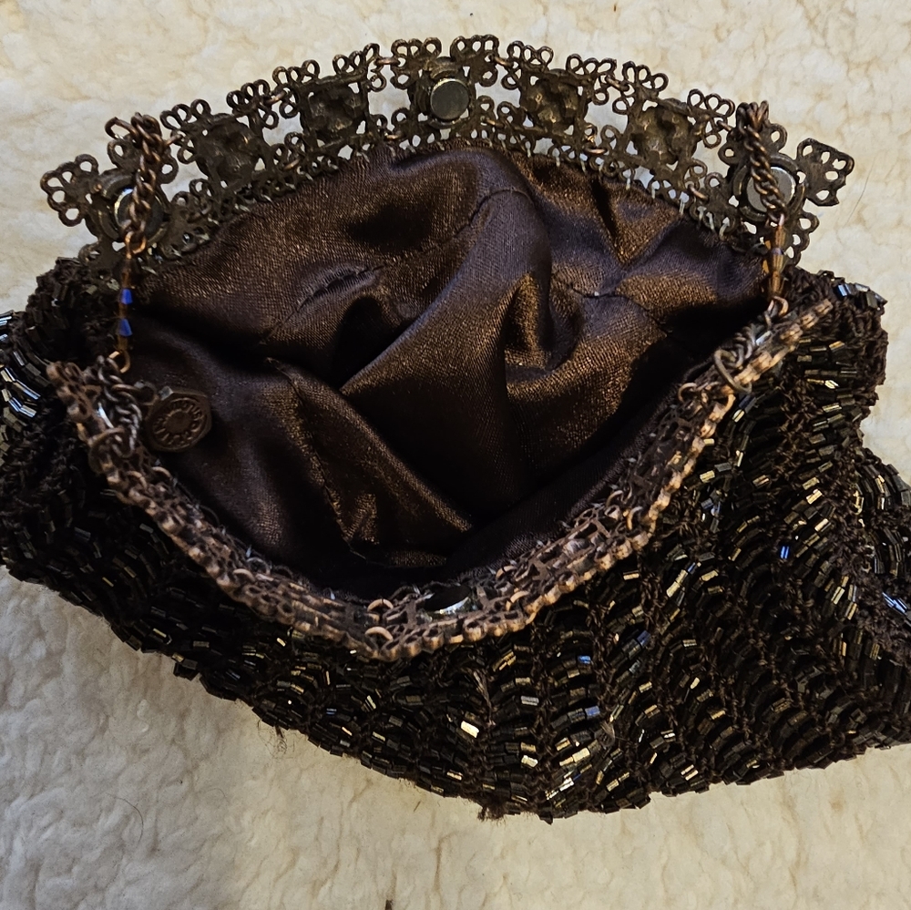 Clara Studio Inc. Evening Bag Purse Handbag Vintage Style Chain Beaded Brown - Picture 5 of 9